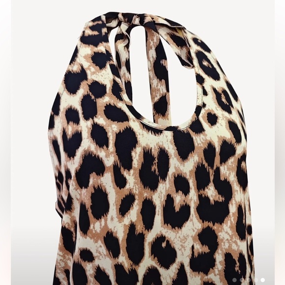 Sleeveless Backless Halter Maxi Dress - Leopard Print apricot size Large - Picture 5 of 9